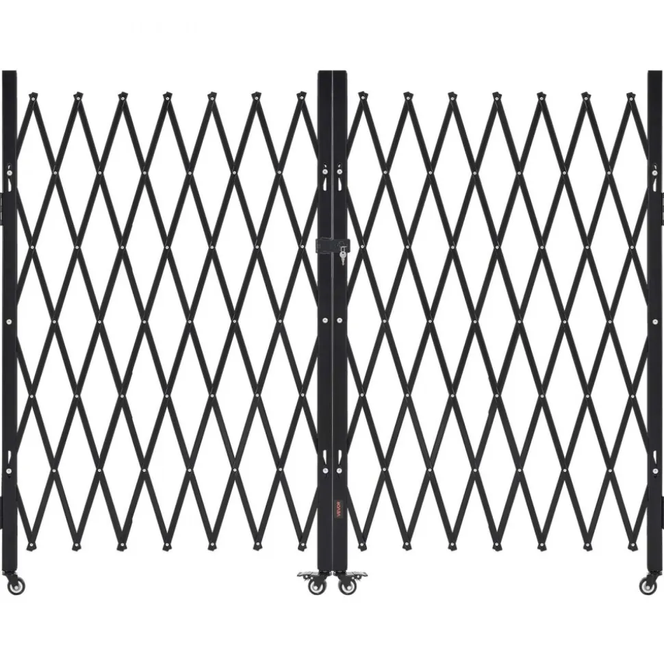 VEVOR Double Folding Security Gate, Lockable Scissor Gate with 360° Swivel Casters, Outdoor Barricade Steel Retractable Gates, for Entry Security, Garage, Warehouse & Pool, 145.67 x 63.19 in (W x H)