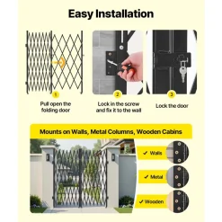 VEVOR Double Folding Security Gate, Lockable Scissor Gate with 360° Swivel Casters, Outdoor Barricade Steel Retractable Gates, for Entry Security, Garage, Warehouse & Pool, 155.12 x 86.81 in (W x H)
