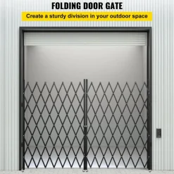 VEVOR Double Folding Security Gate, 5' H x 10' W Folding Door Gate, Steel Accordion Security Gate, Flexible Expanding Security Gate, 360° Rolling Barricade Gate, Scissor Gate or Door with Keys