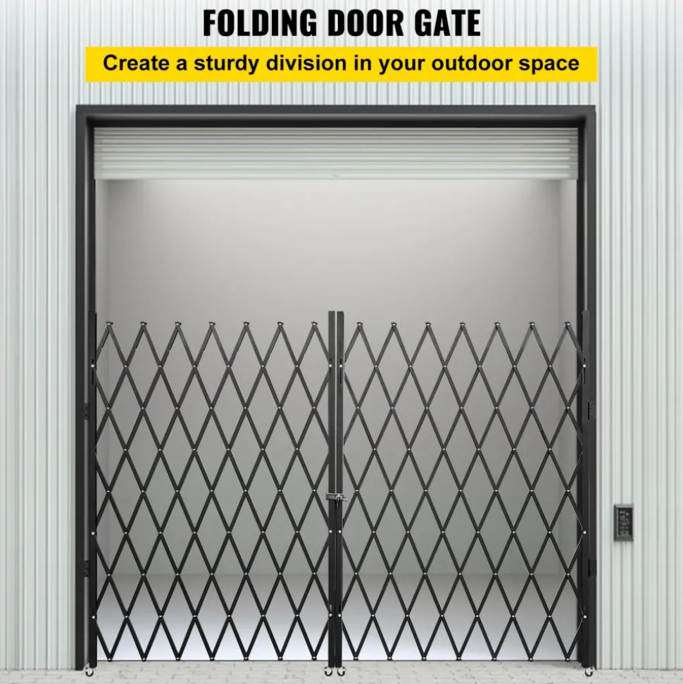VEVOR Double Folding Security Gate, 5' H x 10' W Folding Door Gate, Steel Accordion Security Gate, Flexible Expanding Security Gate, 360° Rolling Barricade Gate, Scissor Gate or Door with Keys