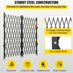 VEVOR Double Folding Security Gate, 5' H x 10' W Folding Door Gate, Steel Accordion Security Gate, Flexible Expanding Security Gate, 360° Rolling Barricade Gate, Scissor Gate or Door with Keys