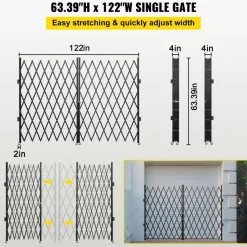 VEVOR Double Folding Security Gate, 5' H x 10' W Folding Door Gate, Steel Accordion Security Gate, Flexible Expanding Security Gate, 360° Rolling Barricade Gate, Scissor Gate or Door with Keys