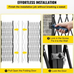 VEVOR Double Folding Security Gate, 5' H x 10' W Folding Door Gate, Steel Accordion Security Gate, Flexible Expanding Security Gate, 360° Rolling Barricade Gate, Scissor Gate or Door with Keys