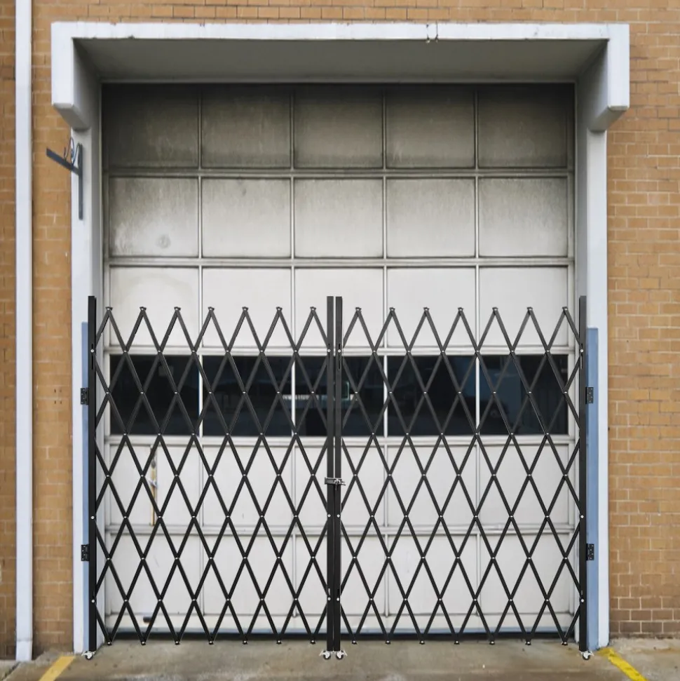 VEVOR Double Folding Security Gate, 5' H x 10' W Folding Door Gate, Steel Accordion Security Gate, Flexible Expanding Security Gate, 360° Rolling Barricade Gate, Scissor Gate or Door with Keys