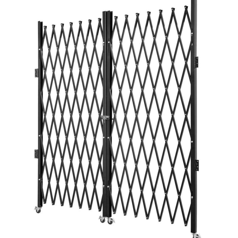 VEVOR Double Folding Security Gate, 5' H x 10' W Folding Door Gate, Steel Accordion Security Gate, Flexible Expanding Security Gate, 360° Rolling Barricade Gate, Scissor Gate or Door with Keys