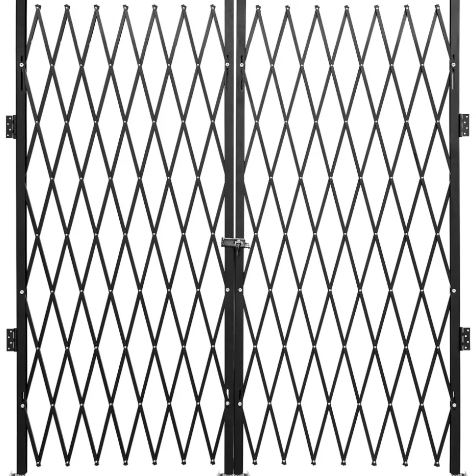 VEVOR Double Folding Security Gate, 5' H x 10' W Folding Door Gate, Steel Accordion Security Gate, Flexible Expanding Security Gate, 360° Rolling Barricade Gate, Scissor Gate or Door with Keys