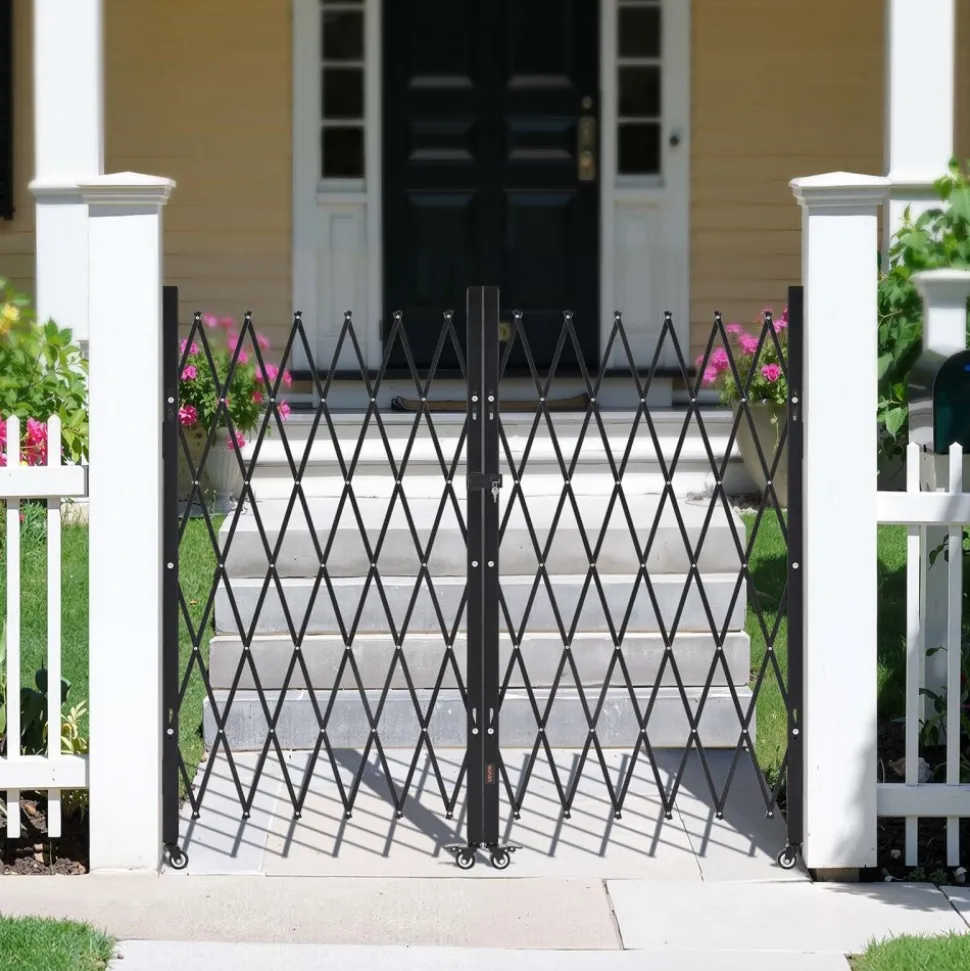VEVOR Double Folding Security Gate, Lockable Scissor Gate with 360° Swivel Casters, Outdoor Barricade Steel Retractable Gates, for Entry Security, Garage, Warehouse & Pool, 125.98 x 63.19 in (W x H)