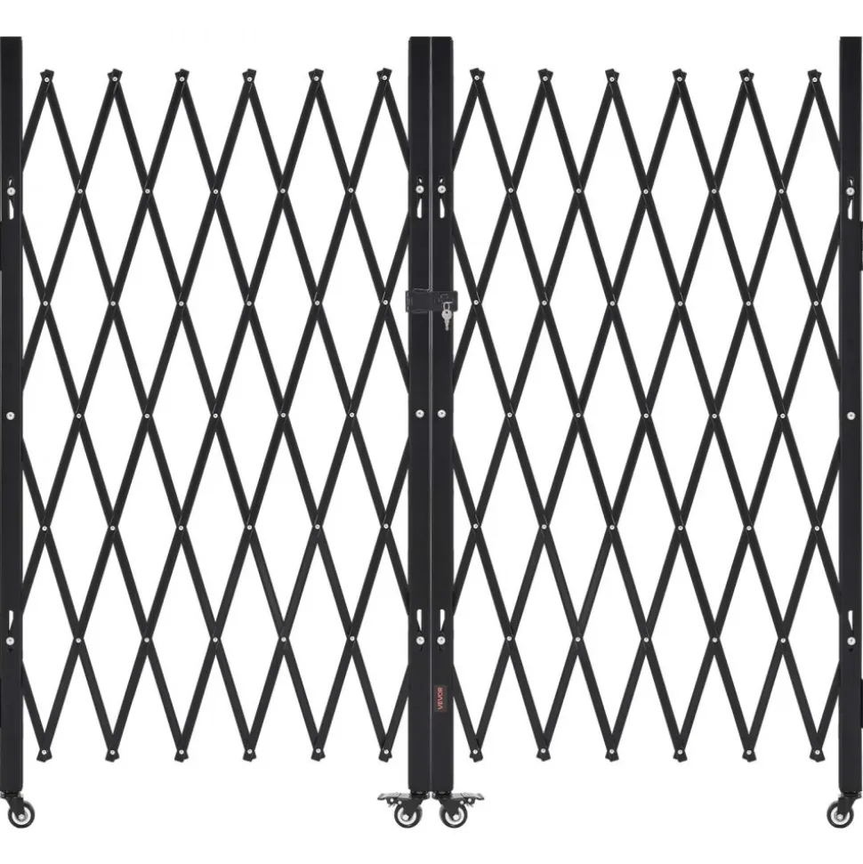 VEVOR Double Folding Security Gate, Lockable Scissor Gate with 360° Swivel Casters, Outdoor Barricade Steel Retractable Gates, for Entry Security, Garage, Warehouse & Pool, 125.98 x 63.19 in (W x H)