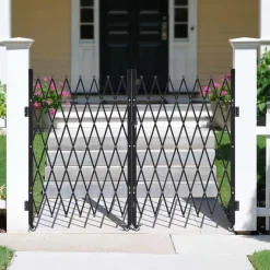 VEVOR Double Folding Security Gate, Lockable Scissor Gate with 360° Swivel Casters, Outdoor Barricade Steel Retractable Gates, for Entry Security, Garage, Warehouse & Pool, 129.92 x 63.19 in (W x H)