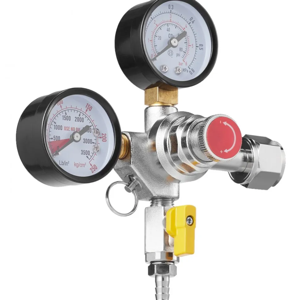 VEVOR Double Gauge Regulator, CO2 Regulator Gauge with 0-60PSI, Heavy Duty CO2 Gauge Gas System, Draft Beer Regulator with Check Valve, Adjustable Pressure Regulator for Draft Beer Homebrew, CGA320