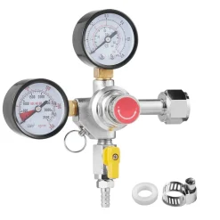 VEVOR Double Gauge Regulator, CO2 Regulator Gauge with 0-60PSI, Heavy Duty CO2 Gauge Gas System, Draft Beer Regulator with Check Valve, Adjustable Pressure Regulator for Draft Beer Homebrew, CGA320