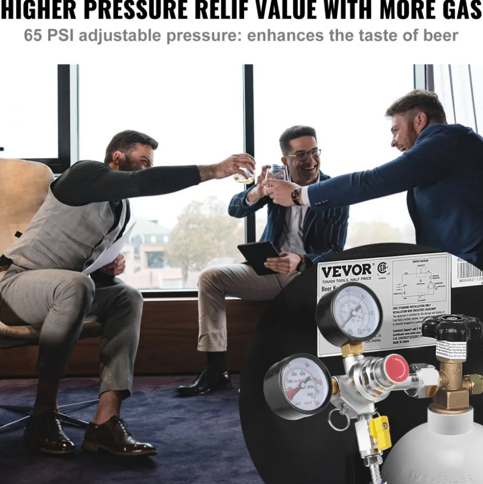 VEVOR Double Gauge Regulator, CO2 Regulator Gauge with 0-60PSI, Heavy Duty CO2 Gauge Gas System, Draft Beer Regulator with Check Valve, Adjustable Pressure Regulator for Draft Beer Homebrew, CGA320