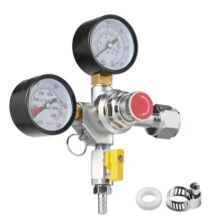 VEVOR Double Gauge Regulator, CO2 Regulator Gauge with 0-60PSI, Heavy Duty CO2 Gauge Gas System, Draft Beer Regulator with Check Valve, Adjustable Pressure Regulator for Draft Beer Homebrew, CGA320