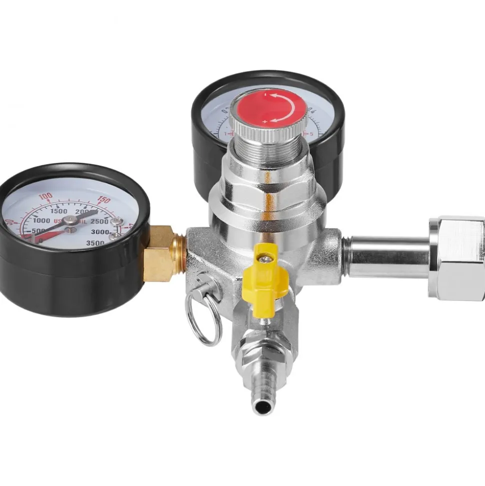 VEVOR Double Gauge Regulator, CO2 Regulator Gauge with 0-60PSI, Heavy Duty CO2 Gauge Gas System, Draft Beer Regulator with Check Valve, Adjustable Pressure Regulator for Draft Beer Homebrew, CGA320