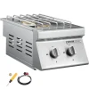 VEVOR Double Grilling Side Burners, 2 x 15,000BTU Liquid Propane Side Burner for Outdoor Kitchen, Convertible to Natural Gas, 304 Stainless Steel Built-in Double Grill Burners for BBQ Grill Island