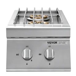 VEVOR Double Grilling Side Burners, 2 x 15,000BTU Liquid Propane Side Burner for Outdoor Kitchen, Convertible to Natural Gas, 304 Stainless Steel Built-in Double Grill Burners for BBQ Grill Island