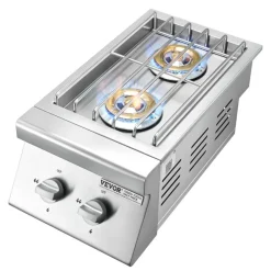 VEVOR Double Grilling Side Burners, 2 x 15,000BTU Liquid Propane Side Burner for Outdoor Kitchen, Convertible to Natural Gas, 304 Stainless Steel Built-in Double Grill Burners for BBQ Grill Island