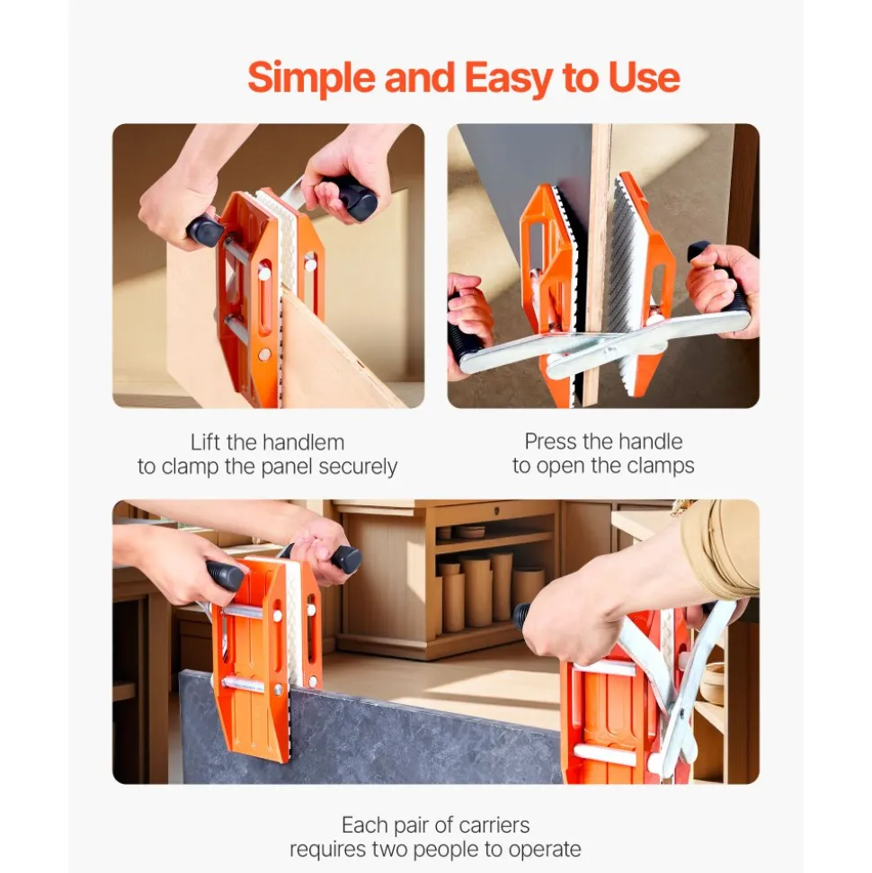 VEVOR Double Handed Stone Carrying Clamps, 660 lbs Load Capacity, 2 Pack Granite Panel Carriers Lifting Tools with Rubber-lined (0-2.36 Inches), Heavy Duty lifting Clamps for Plywood, Glass, Granite