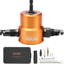 VEVOR Double Head Sheet Metal Nibbler Cutter, 360 Degree Metal Nibbler Drill Attachment with Extra Punch and Die, Cutting Hole Accessory and Step Drill Bit, for Straight Curve and Circle Cutting