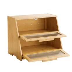 VEVOR Double Layer Bread Box for Kitchen Counter, Large Capacity Bamboo Bread Storage Container, Farmhouse Wooden Breadbox for Homemade Bread, Storage Holder Bin with Acrylic Wavy Door Panel, Natural