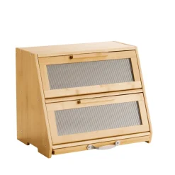 VEVOR Double Layer Bread Box for Kitchen Counter, Large Capacity Bamboo Bread Storage Container, Farmhouse Wooden Breadbox for Homemade Bread, Storage Holder Bin with Acrylic Wavy Door Panel, Natural