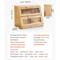 VEVOR Double Layer Bread Box for Kitchen Counter, Large Capacity Bamboo Bread Storage Container, Farmhouse Wooden Breadbox for Homemade Bread, Storage Holder Bin with Acrylic Wavy Door Panel, Natural