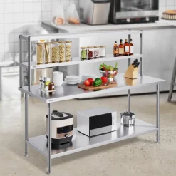 VEVOR Double Overshelf, Double Tier Stainless Steel Overshelf, 12 x 72 Inch Double Deck Overshelf, Height Adjustable Overshelf Prep Work Table for Kitchen, Restaurant and Workshop