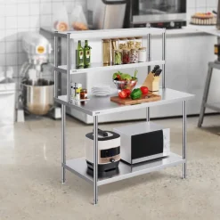 VEVOR Double Overshelf, Double Tier Stainless Steel Overshelf, 12 x 48 Inch Double Deck Overshelf, Height Adjustable Overshelf Prep Work Table for Kitchen, Restaurant and Workshop