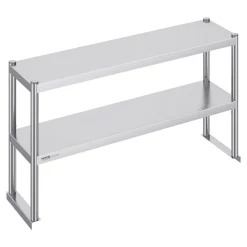 VEVOR Double Overshelf, Double Tier Stainless Steel Overshelf, 12 x 48 Inch Double Deck Overshelf, Height Adjustable Overshelf Prep Work Table for Kitchen, Restaurant and Workshop