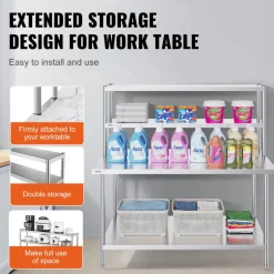 VEVOR Double Overshelf, Double Tier Stainless Steel Overshelf, 12 x 60 Inch Double Deck Overshelf, Height Adjustable Overshelf Prep Work Table for Kitchen, Restaurant and Workshop