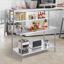 VEVOR Double Overshelf, Double Tier Stainless Steel Overshelf, 12 x 60 Inch Double Deck Overshelf, Height Adjustable Overshelf Prep Work Table for Kitchen, Restaurant and Workshop