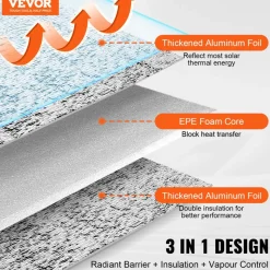 VEVOR Double Reflective Insulation Roll, Foam Core Radiant Barrier, 3.2 mm 48 in x 100 ft, Double-Sided Aluminum Foil EPE Foam Heat Reflective Shield, Thermal Insulation Roll for Window RV Roof