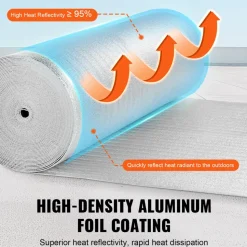 VEVOR Double Reflective Insulation Roll, Foam Core Radiant Barrier, 3.2 mm 48 in x 100 ft, Double-Sided Aluminum Foil EPE Foam Heat Reflective Shield, Thermal Insulation Roll for Window RV Roof