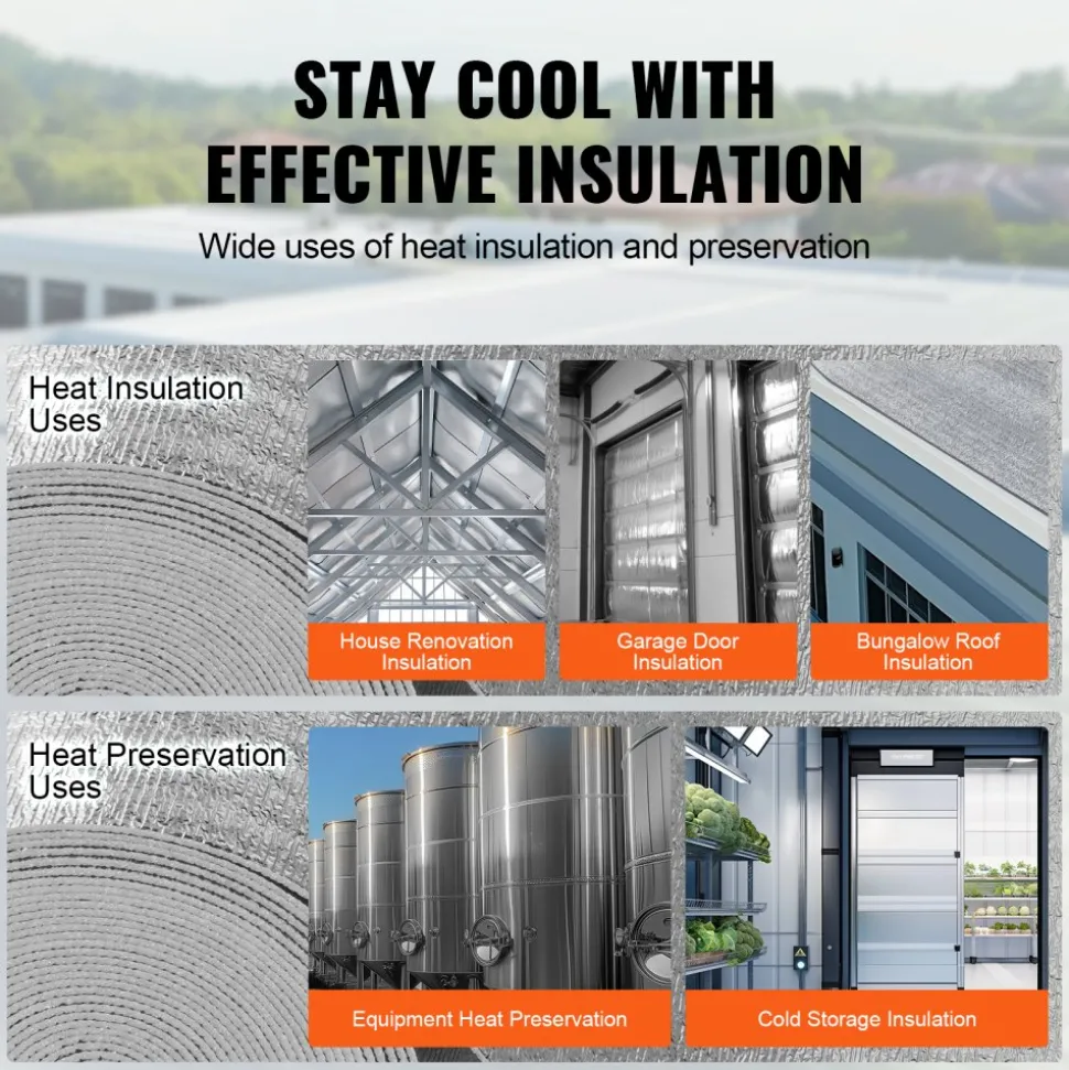 VEVOR Double Reflective Insulation Roll, Foam Core Radiant Barrier, 3.2 mm 48 in x 100 ft, Double-Sided Aluminum Foil EPE Foam Heat Reflective Shield, Thermal Insulation Roll for Window RV Roof