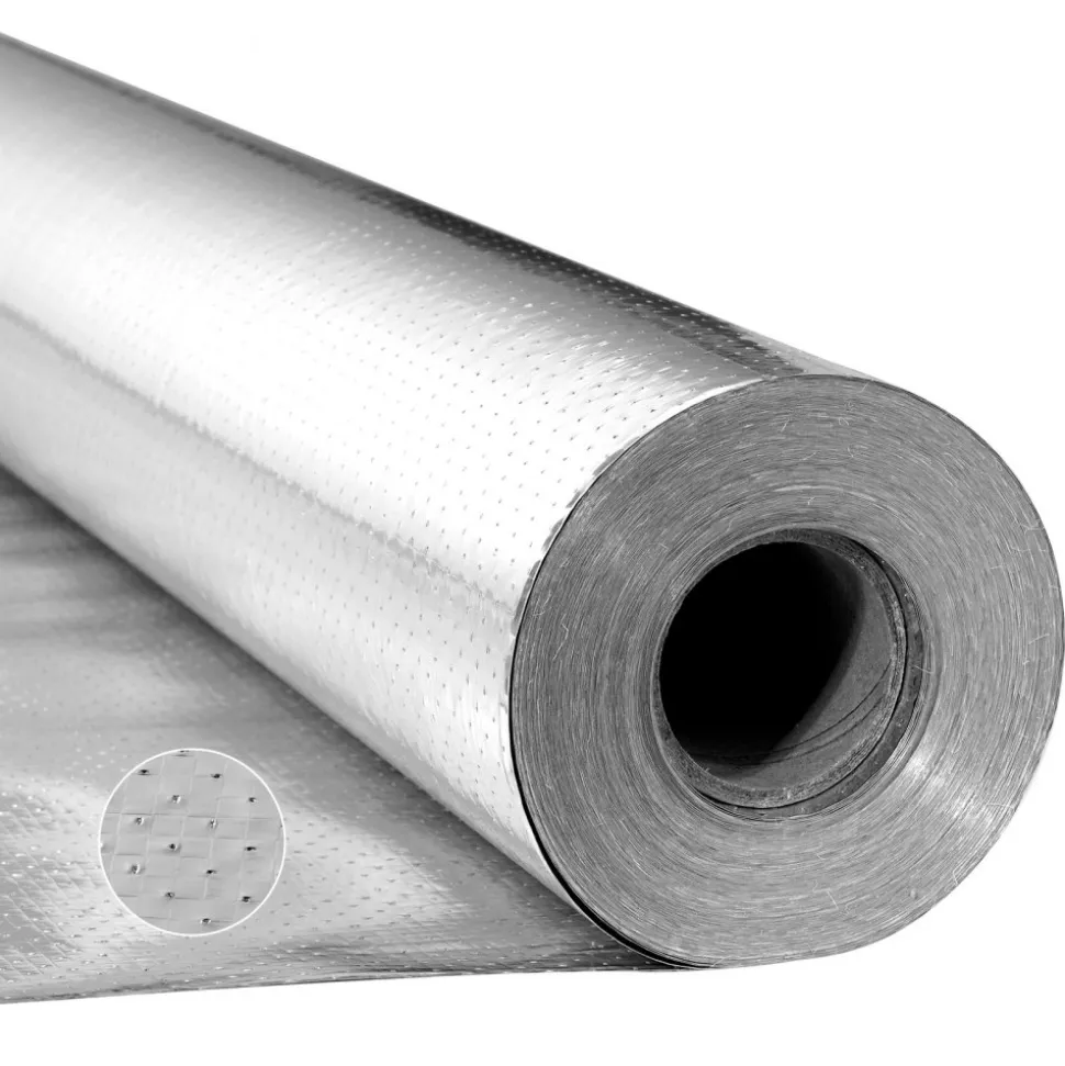 VEVOR Double Reflective Insulation Roll, Perforated Woven Fabric Radiant Barrier, 0.15mm 48 in x 250 ft, Double-Sided Aluminum Foil Heat Reflective Shield, Thermal Insulation Roll for Window RV Roof