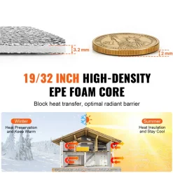VEVOR Double Reflective Insulation Roll, Perforated Woven Fabric Radiant Barrier, 0.15mm 48 in x 125 ft, Double-Sided Aluminum Foil Heat Reflective Shield, Thermal Insulation Roll for Window RV Roof
