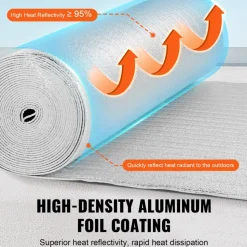VEVOR Double Reflective Insulation Roll, Perforated Woven Fabric Radiant Barrier, 0.15mm 48 in x 125 ft, Double-Sided Aluminum Foil Heat Reflective Shield, Thermal Insulation Roll for Window RV Roof