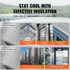 VEVOR Double Reflective Insulation Roll, Woven Fabric Radiant Barrier, 6.5 Mil 48 in x 250 ft, Aluminum Foil PE Woven Cloth Heat Reflective Shield, Thermal Insulation Roll for Window RV Roof