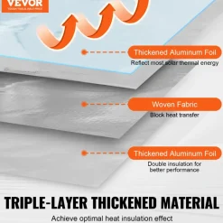 VEVOR Double Reflective Insulation Roll, Woven Fabric Radiant Barrier, 6.5 Mil 48 in x 250 ft, Aluminum Foil PE Woven Cloth Heat Reflective Shield, Thermal Insulation Roll for Window RV Roof