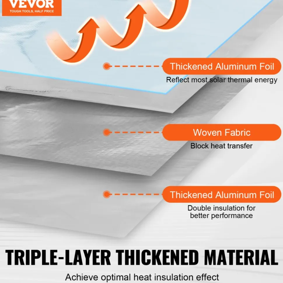 VEVOR Double Reflective Insulation Roll, Woven Fabric Radiant Barrier, 6.5 Mil 48 in x 250 ft, Aluminum Foil PE Woven Cloth Heat Reflective Shield, Thermal Insulation Roll for Window RV Roof