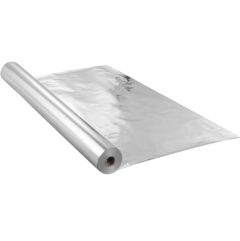 VEVOR Double Reflective Insulation Roll, Woven Fabric Radiant Barrier, 6.5 Mil 48 in x 250 ft, Aluminum Foil PE Woven Cloth Heat Reflective Shield, Thermal Insulation Roll for Window RV Roof