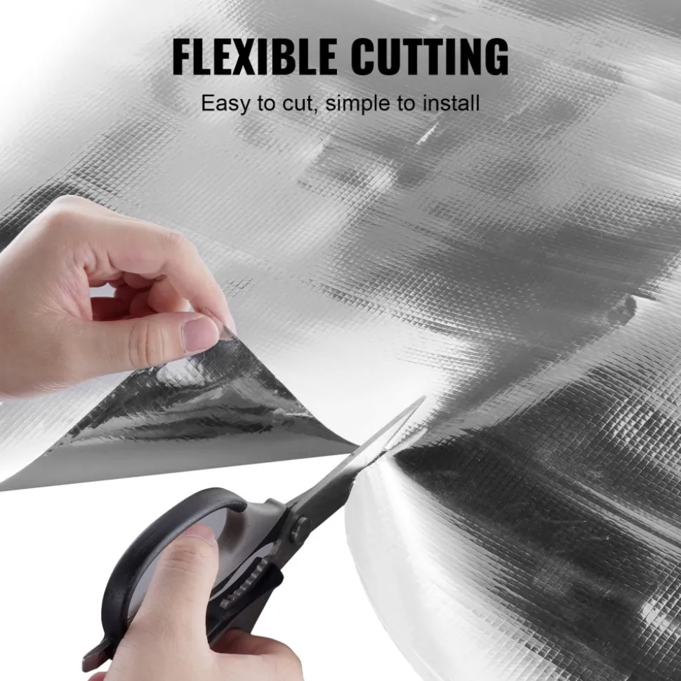 VEVOR Double Reflective Insulation Roll, Woven Fabric Radiant Barrier, 6.5 Mil 48 in x 250 ft, Aluminum Foil PE Woven Cloth Heat Reflective Shield, Thermal Insulation Roll for Window RV Roof