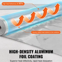 VEVOR Double Reflective Insulation Roll, Woven Fabric Radiant Barrier, 6.5 Mil 48 in x 250 ft, Aluminum Foil PE Woven Cloth Heat Reflective Shield, Thermal Insulation Roll for Window RV Roof