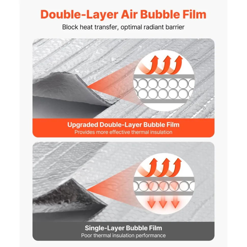 VEVOR Double Reflective Insulation Sheet, 16PCS Double-Sided Aluminum Foil Radiant Barrier, 6mm 24 in x 4 ft, Dual-Layer Air Bubble Heat Reflective Shield, Thermal Insulation Rolls