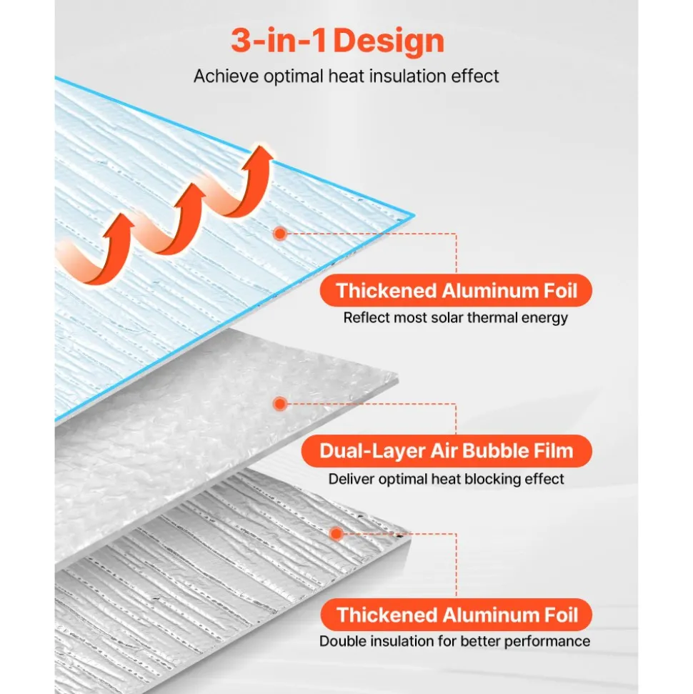 VEVOR Double Reflective Insulation Sheet, 16PCS Double-Sided Aluminum Foil Radiant Barrier, 6mm 24 in x 4 ft, Dual-Layer Air Bubble Heat Reflective Shield, Thermal Insulation Rolls