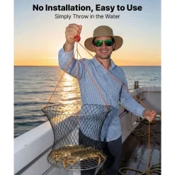 VEVOR Double Ring Crab Trap, 24 inch Top, 20 inch Bottom, Two Rings Crab Kit, Foldable Fishing Net with Gauge, 60 ft Rope, Wire Grid Bottom, Rock and Blue Crab, Dock & Pier Crabbing, 2 Set