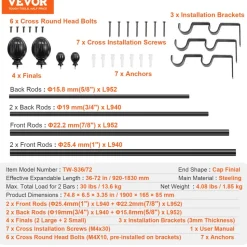 VEVOR Double Rod Curtain Rods, 36-72 inches(3-6ft) Adjustable Length, Black Double Curtain Rods with Round Finials, 1" and 3/4" Diameter, Double Window Drapery Rod for Sheer and Blackout Curtains
