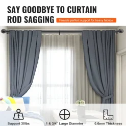 VEVOR Double Rod Curtain Rods, 36-72 inches(3-6ft) Adjustable Length, Black Double Curtain Rods with Round Finials, 1" and 3/4" Diameter, Double Window Drapery Rod for Sheer and Blackout Curtains