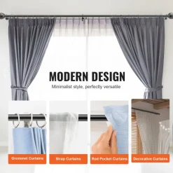 VEVOR Double Rod Curtain Rods, 36-72 inches(3-6ft) Adjustable Length, Black Double Curtain Rods with Round Finials, 1