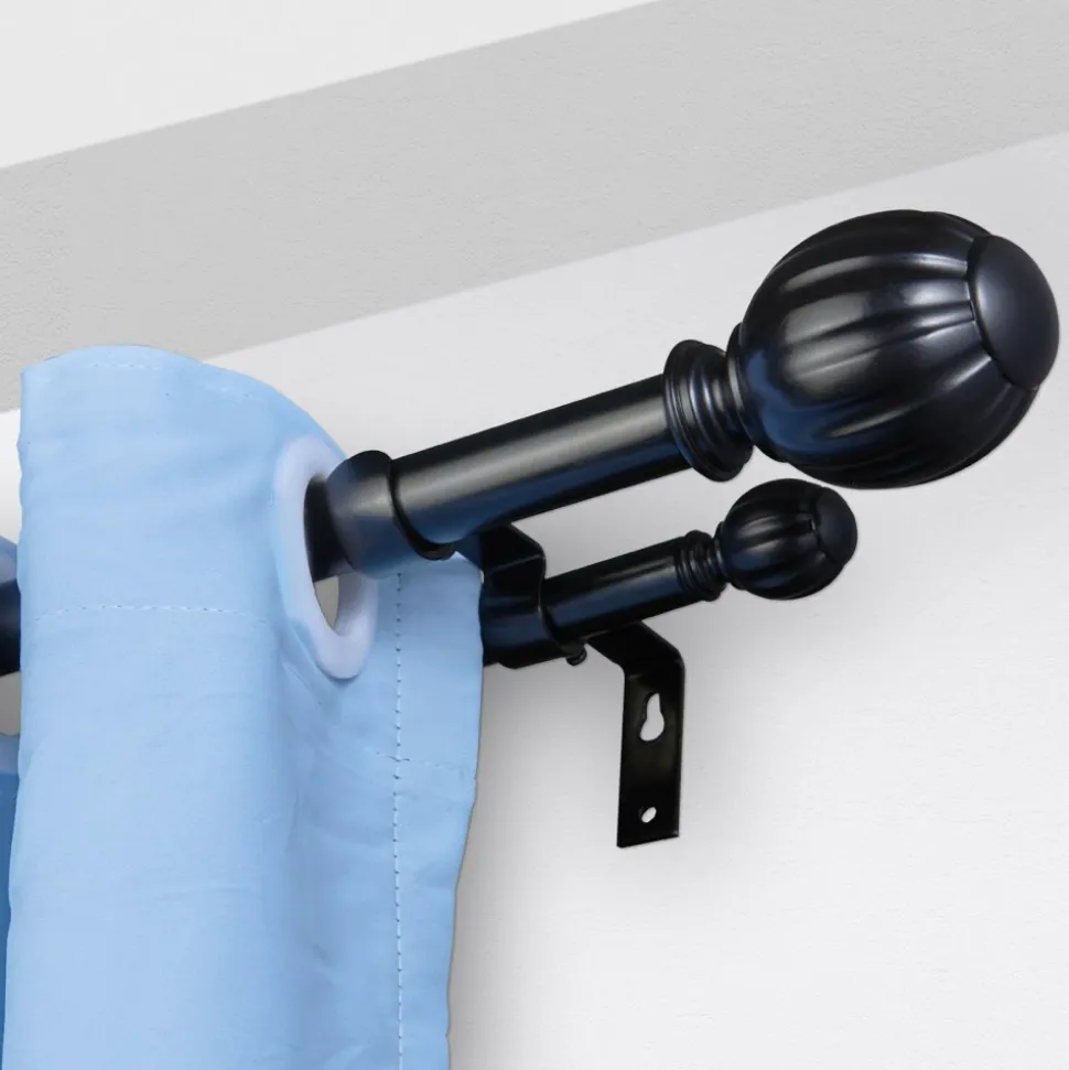 VEVOR Double Rod Curtain Rods, 36-72 inches(3-6ft) Adjustable Length, Black Double Curtain Rods with Round Finials, 1" and 3/4" Diameter, Double Window Drapery Rod for Sheer and Blackout Curtains